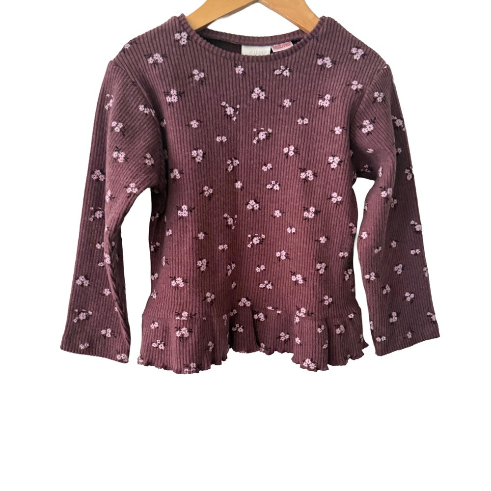 Zara Kids Purple Floral Ribbed Long Sleeve Top 3 Years